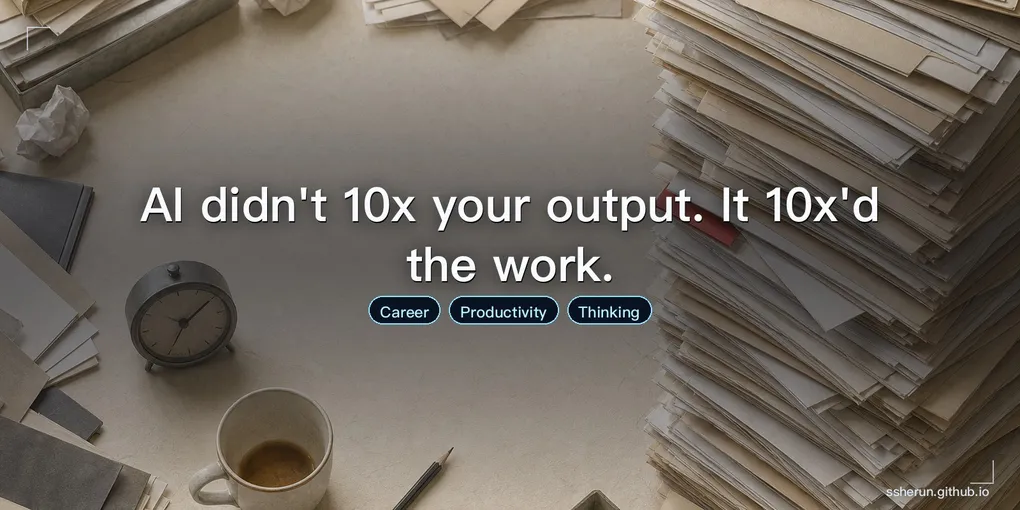Cover image for “AI didn't 10x your output. It 10x'd the work.”